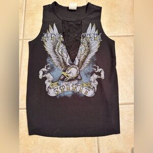 Vocal Black Ribbed Top with Lace Detail